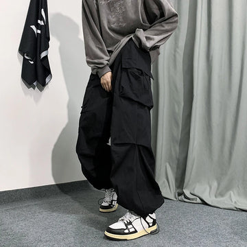 Spring Summer Fashion Cargo Pants Men Solid Color Elastic Waist Wide Leg Casual Men's Pants Oversize Baggy Pants For Women
